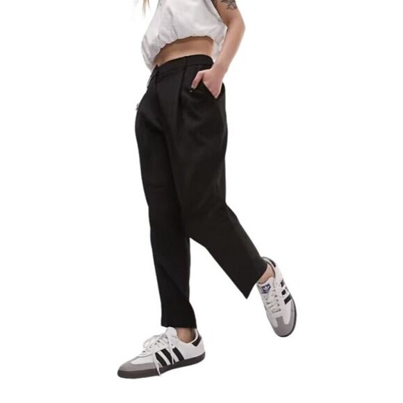Topshop Womens Black Trousers High Waist Rise Pleated Tailored Fit Size 12 US - Picture 2 of 12